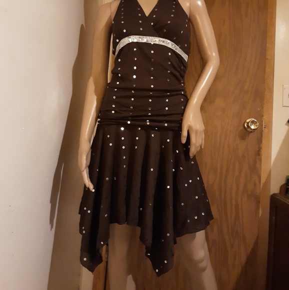 Womens Size M Brown Sequined Halter Dress Fashion - Picture 3 of 7